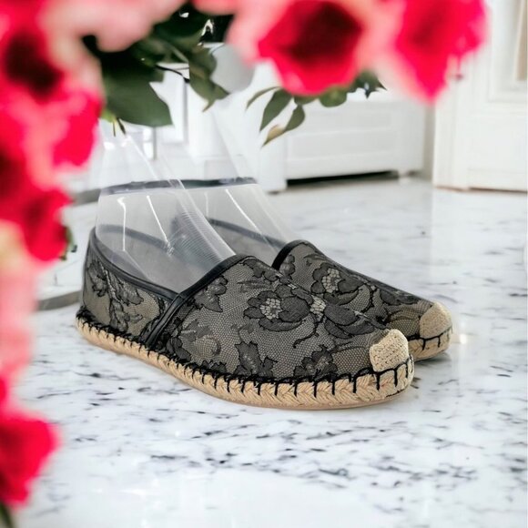 Valentino Garavani Black Lace Espadrille Loafers Flats Size 38